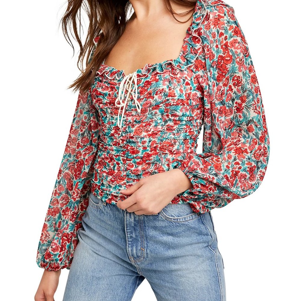 NWT Free People Printed Top with Back Opening